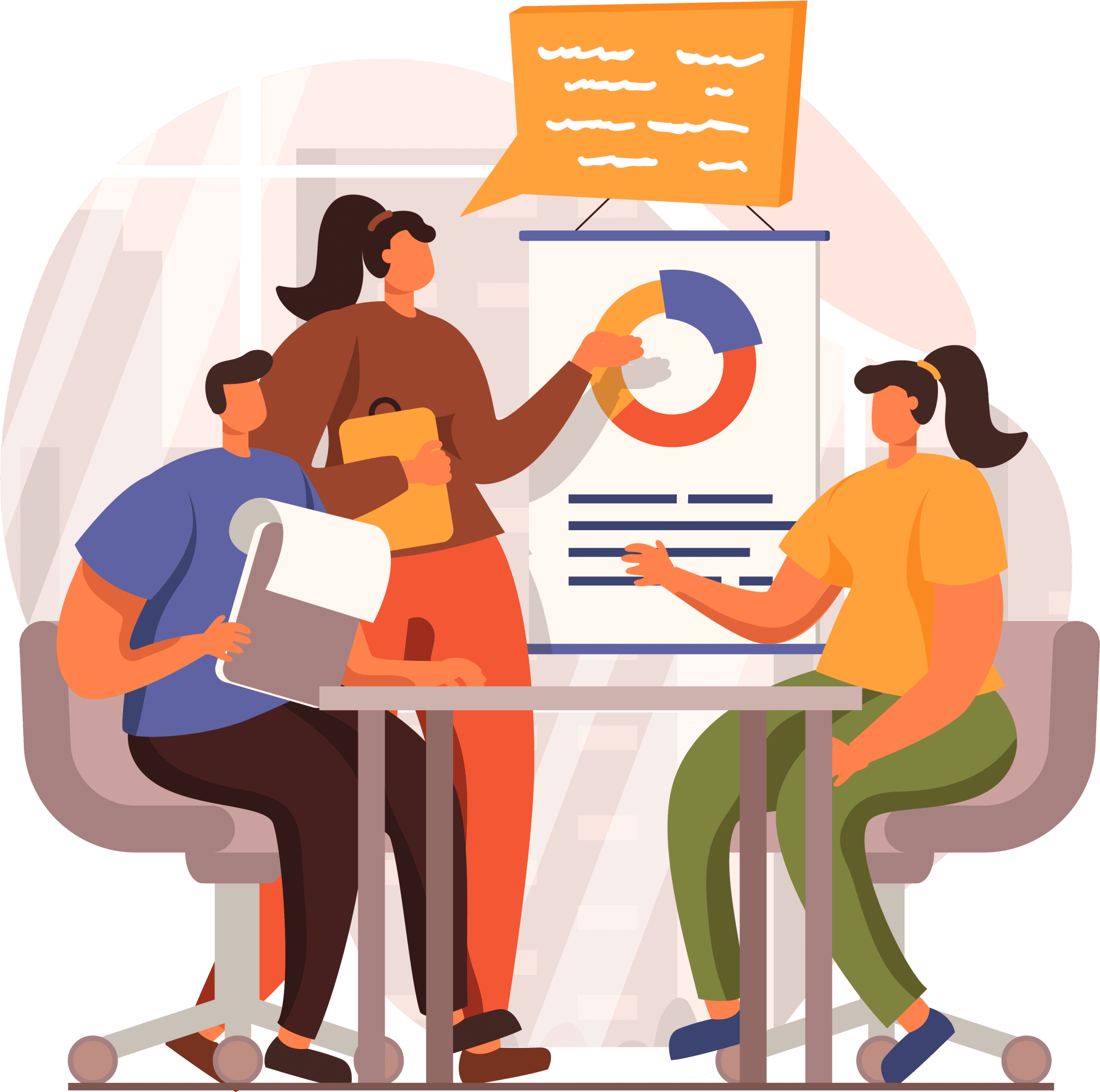 An illustration representing a company meeting.