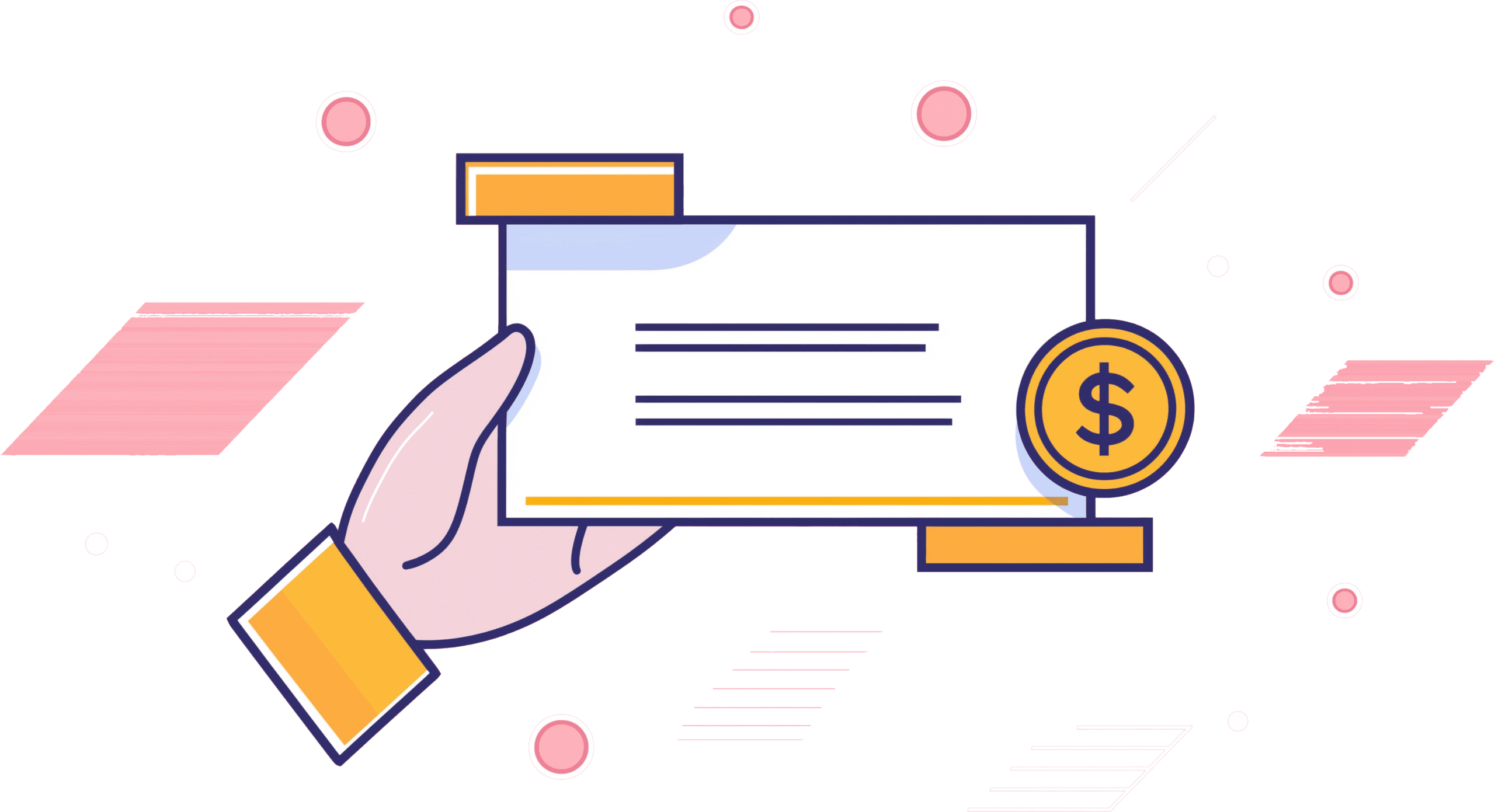 An illustration of a hand holding a paycheck.