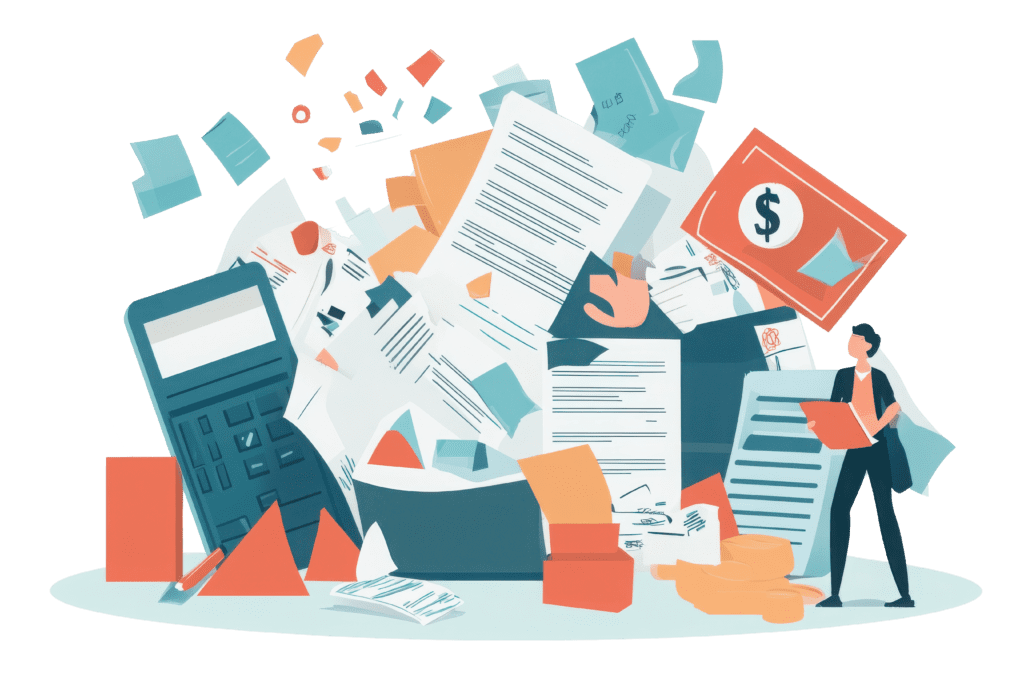 An illustration of a pile of financial papers.